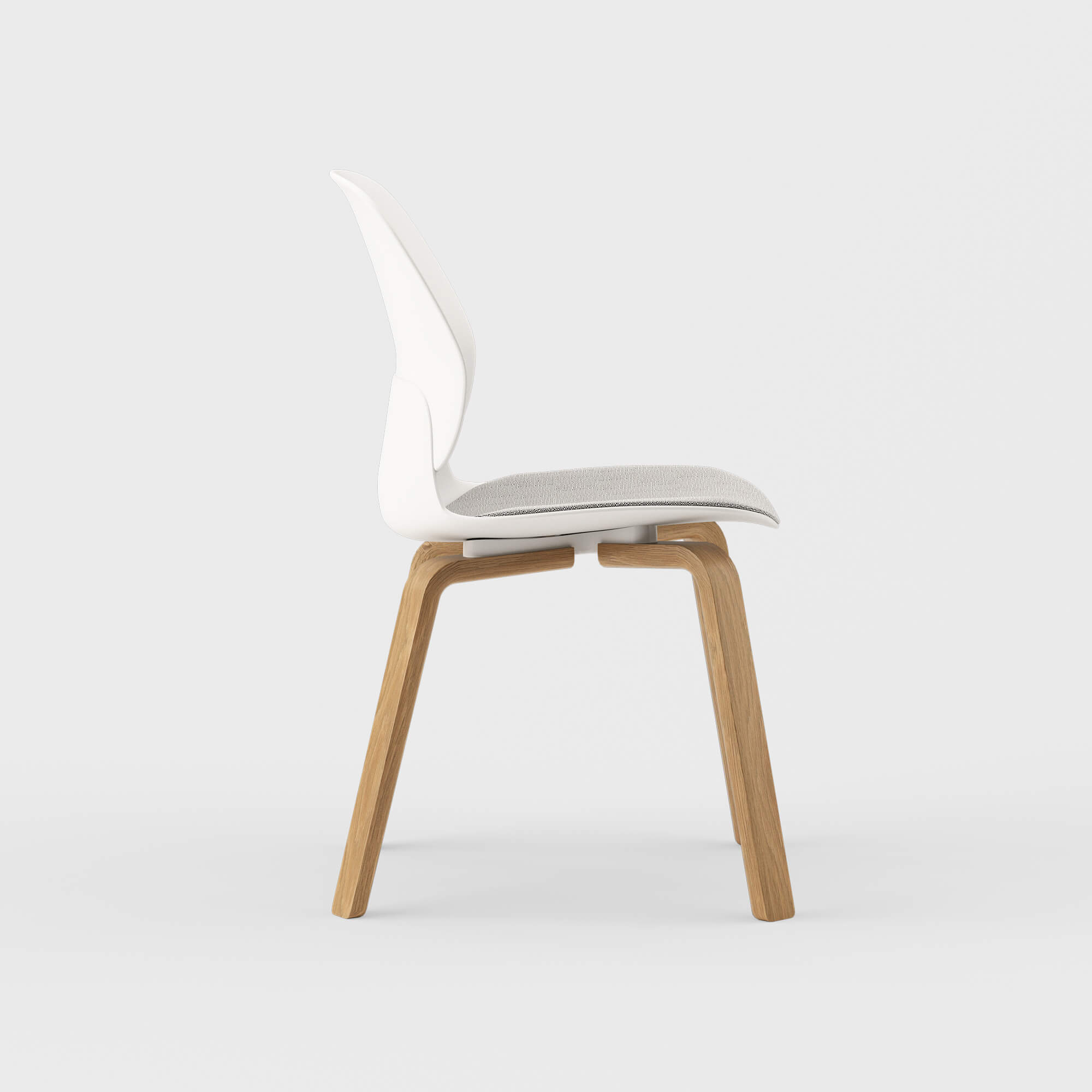 Maari Chair Wood Base with Upholstered Seat - Ramie Gunnie (4V-GN) / Clear on White Oak (M5-W35)