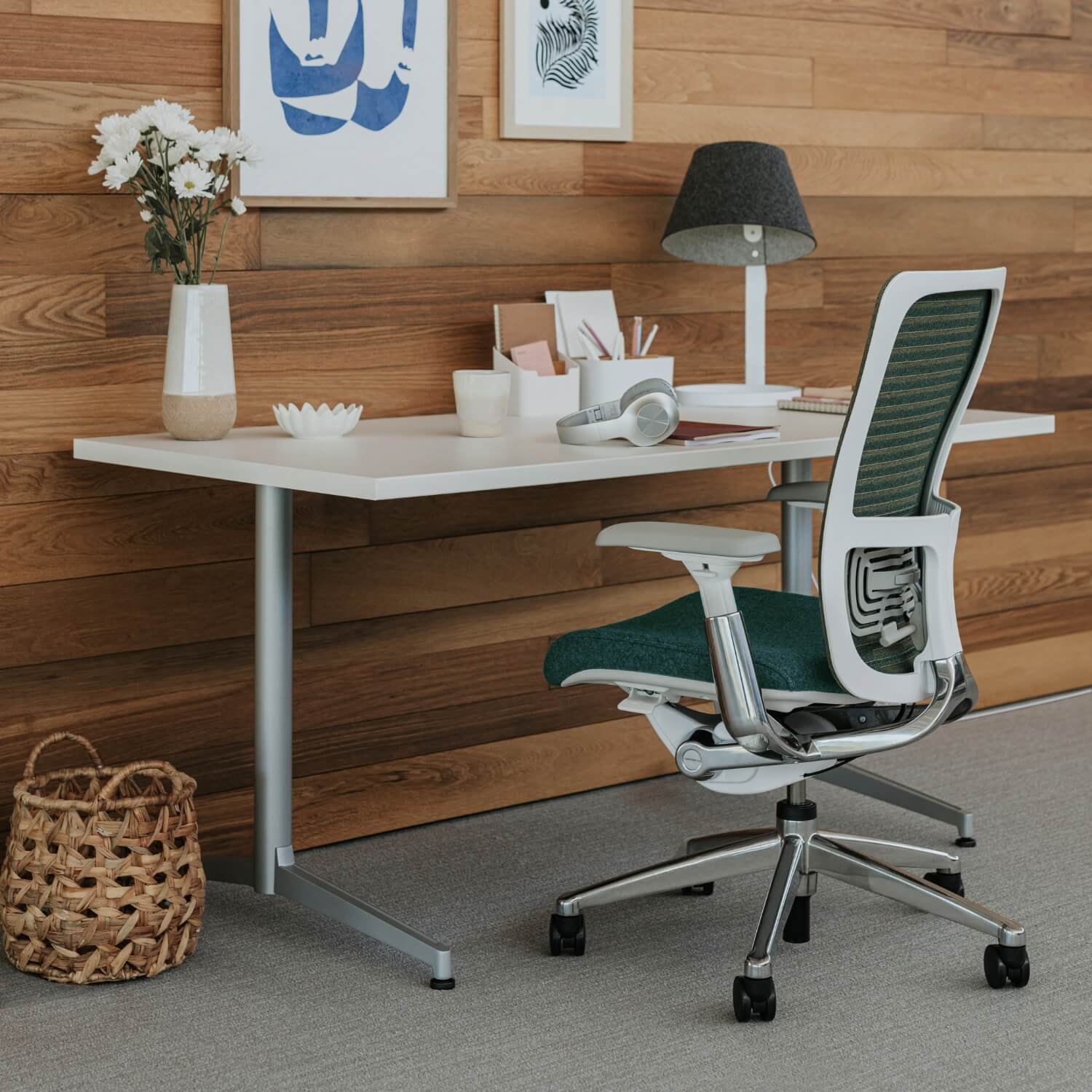 Jive Desk with C-Leg Base - Field Elm (H-KP) / 24D x 48W / Charcoal (TR-K)