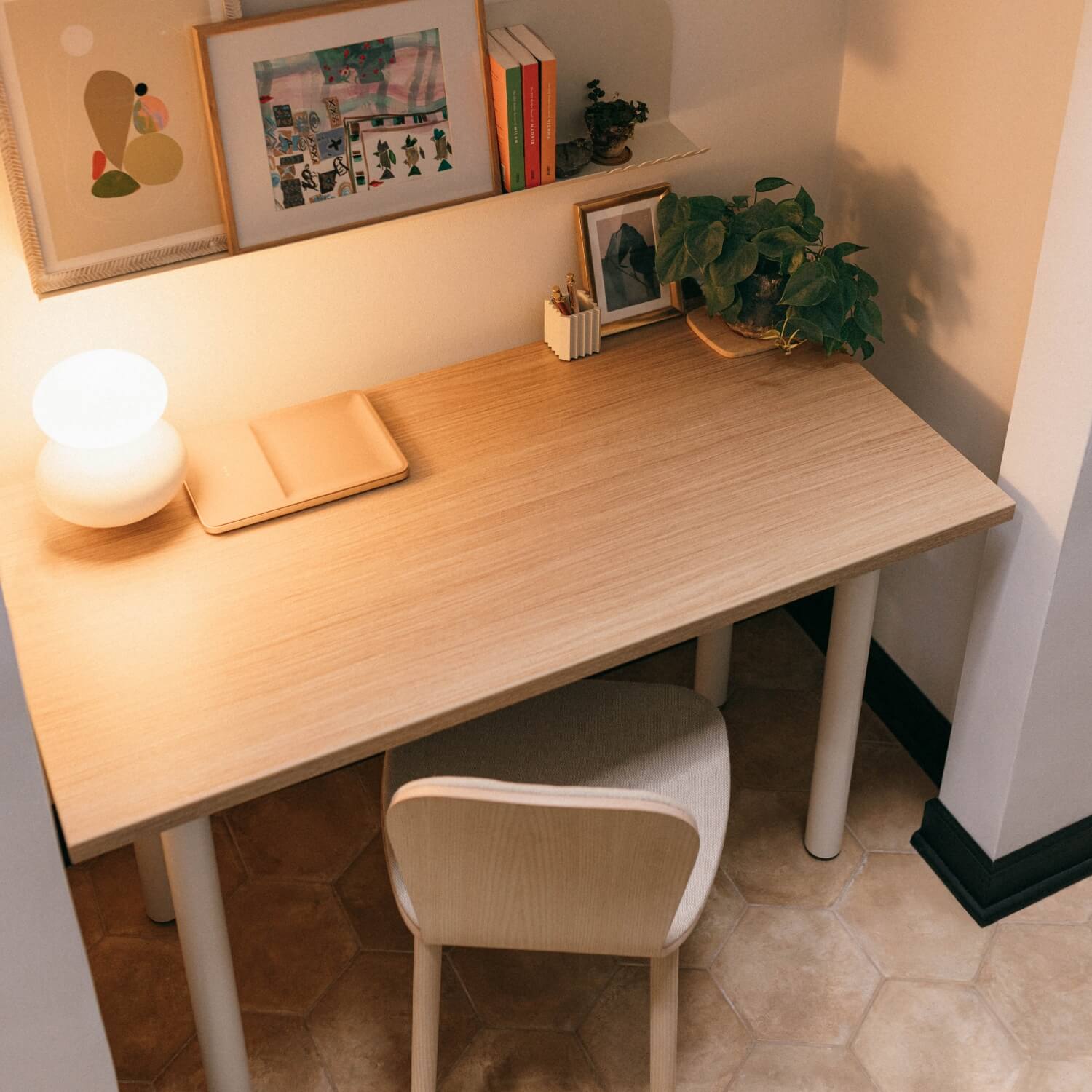 Jive Desk with Post Leg, Color Pop - 24D x 48W / Field Elm (H-KP)/Chartreuse (TR-CTS) / BP01405