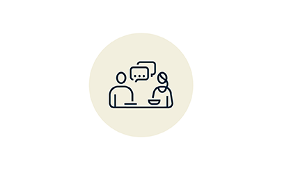 Graphic icon representing collaboration at workplace