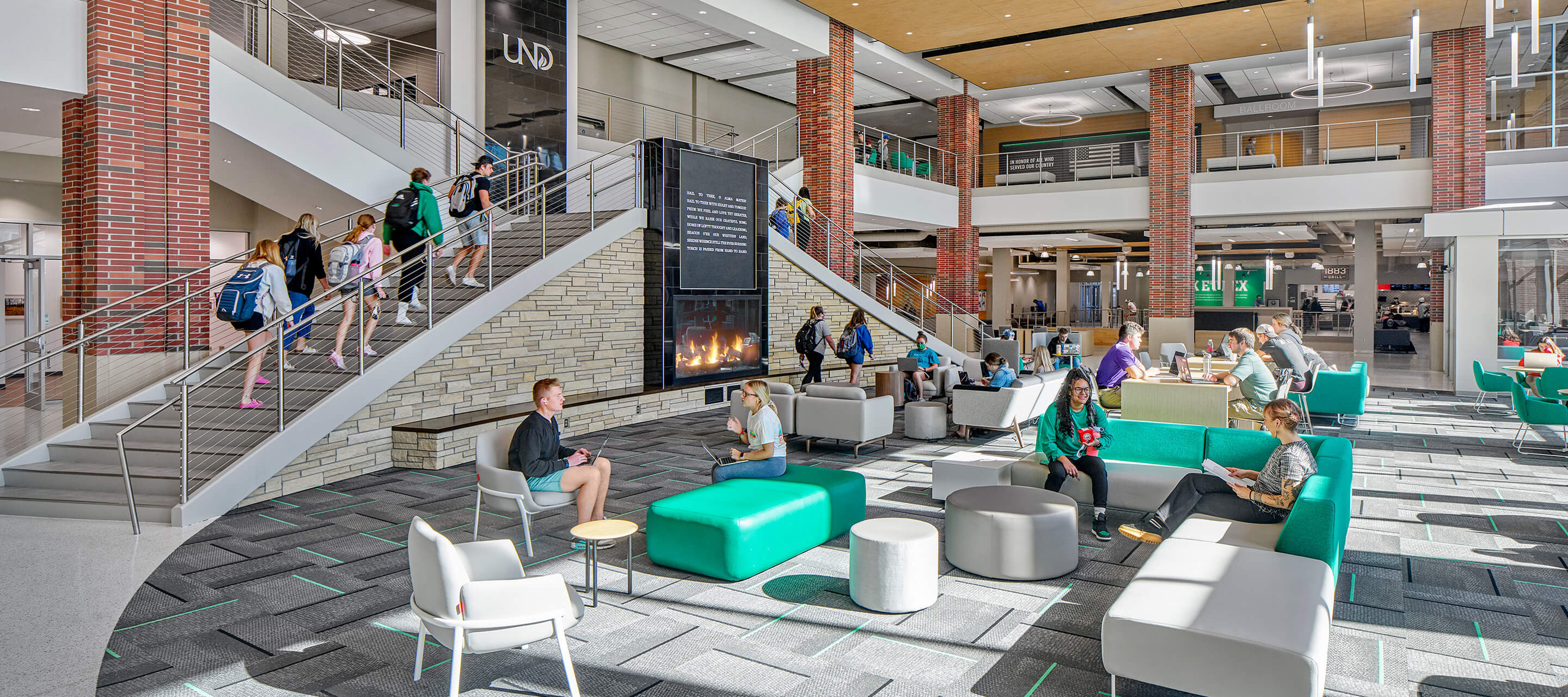 Haworth Poppy chair, Resonate lounge Openest Chick Pouf in University of North Dakota view 5