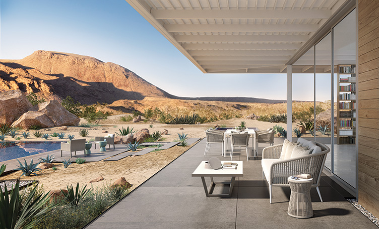 Haworth Outdoor furniture by the rocky terrain