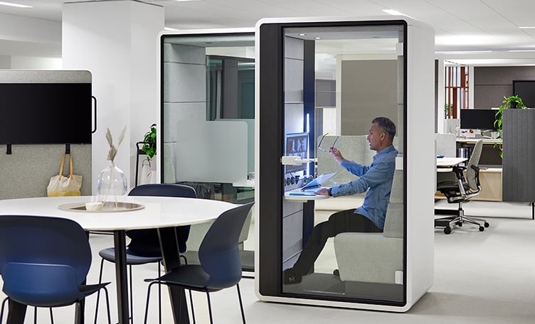 Haworth HushOffice single seater pod in a office space